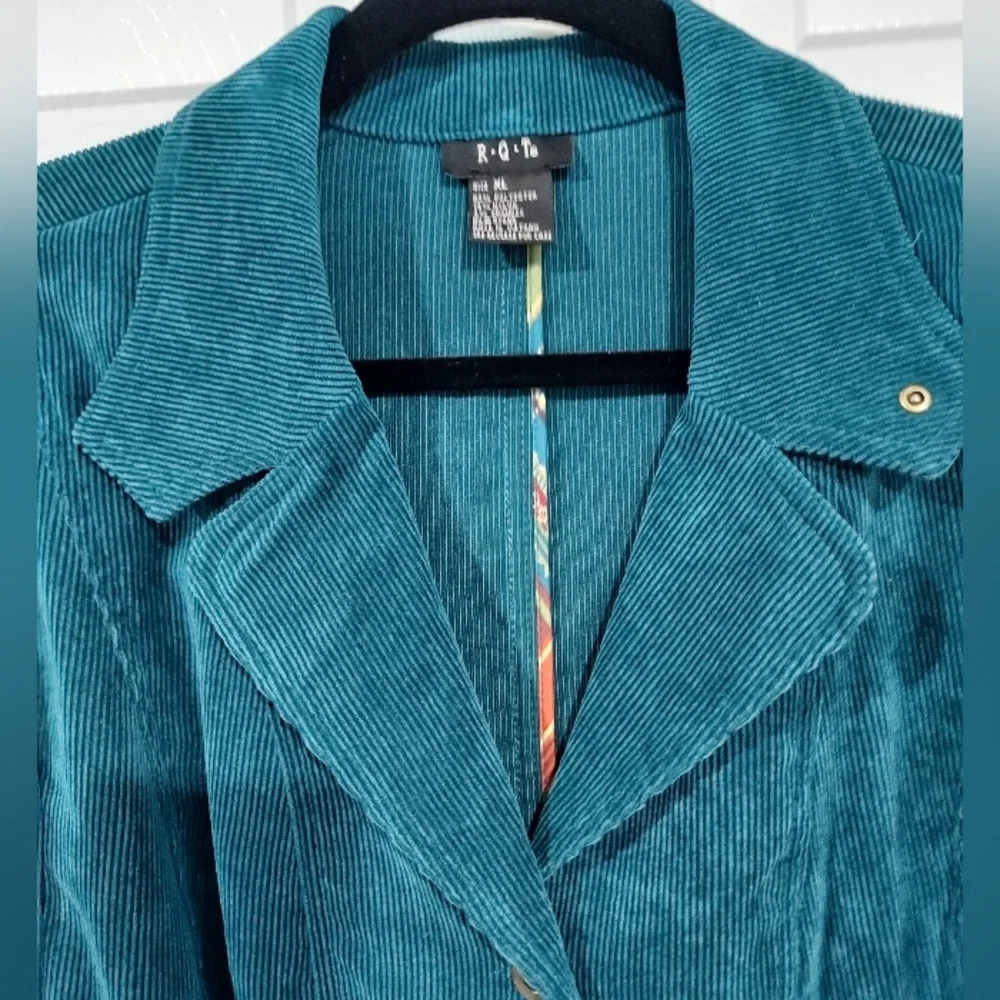 RQT Teal Blue Corduroy Double Lapel Lightweight Jacket in Size XL - Picture 3 of 11